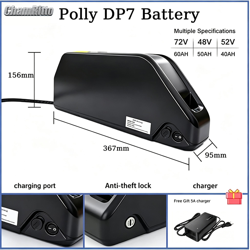 전기 자전거 배터리 다운튜브 하일롱 폴리 DP7 48V - 72V 50Ah 21700 Lithium Battery 리뷰 및 가격