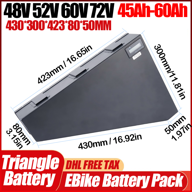 전기 자전거 36V 48V 52V 챔라이더 삼각형 배터 - 72V 50Ah 21700 Lithium Battery 리뷰 및 가격